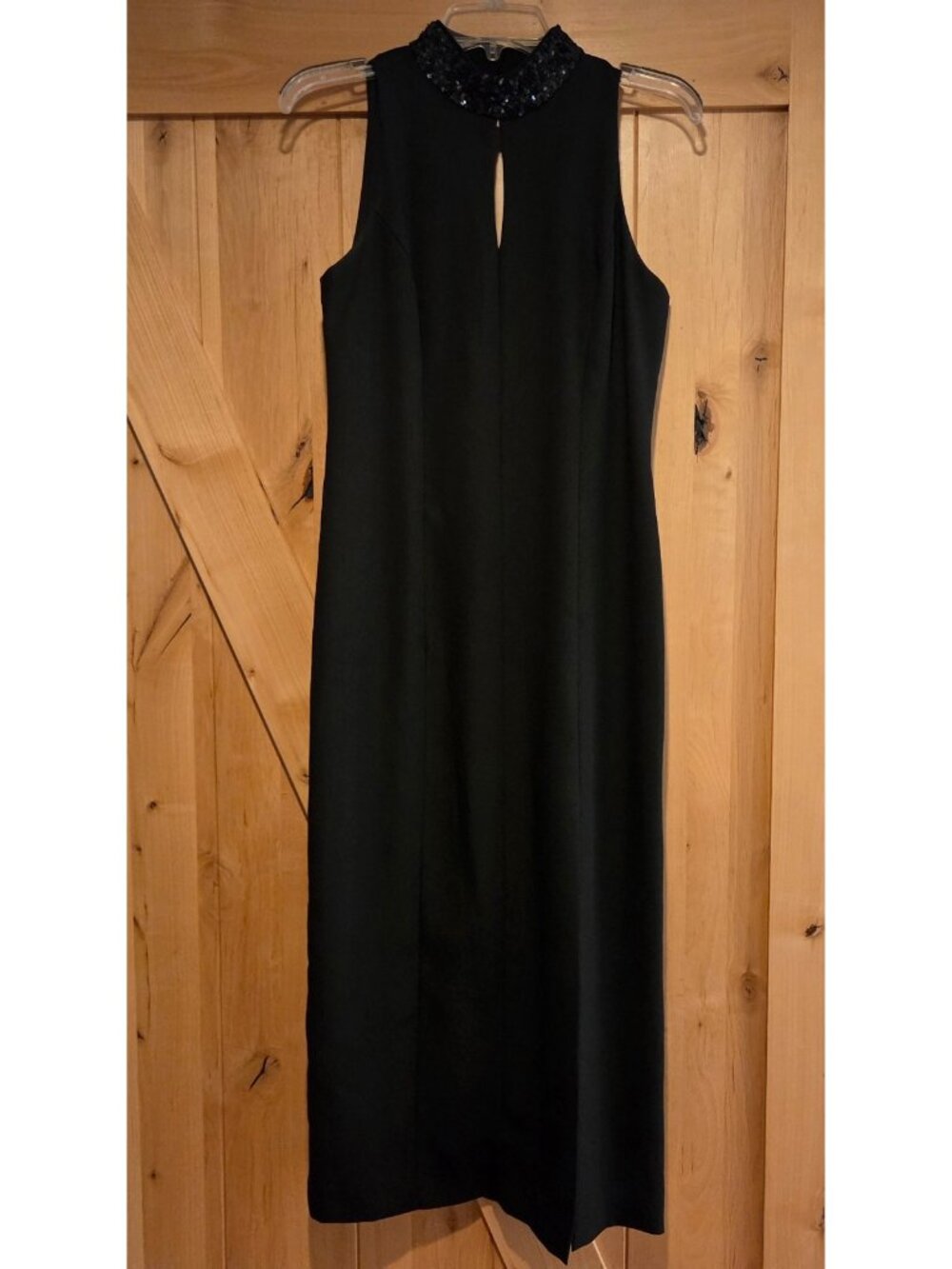 Vtg Size 6P Donna Ricco Keykole Sequin Halter High Neck Sleeveless Dress Slit